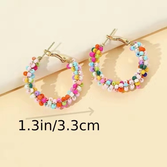 Boho Colorful Rice Bead Hoop Earrings - Picture 5 of 5